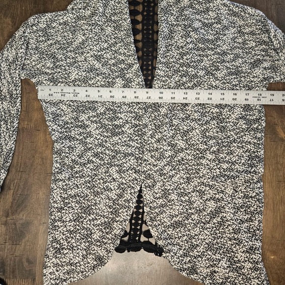 Lace Back Boho Cardigan Open Front Knit Black White Crochet Med - Picture 7 of 10